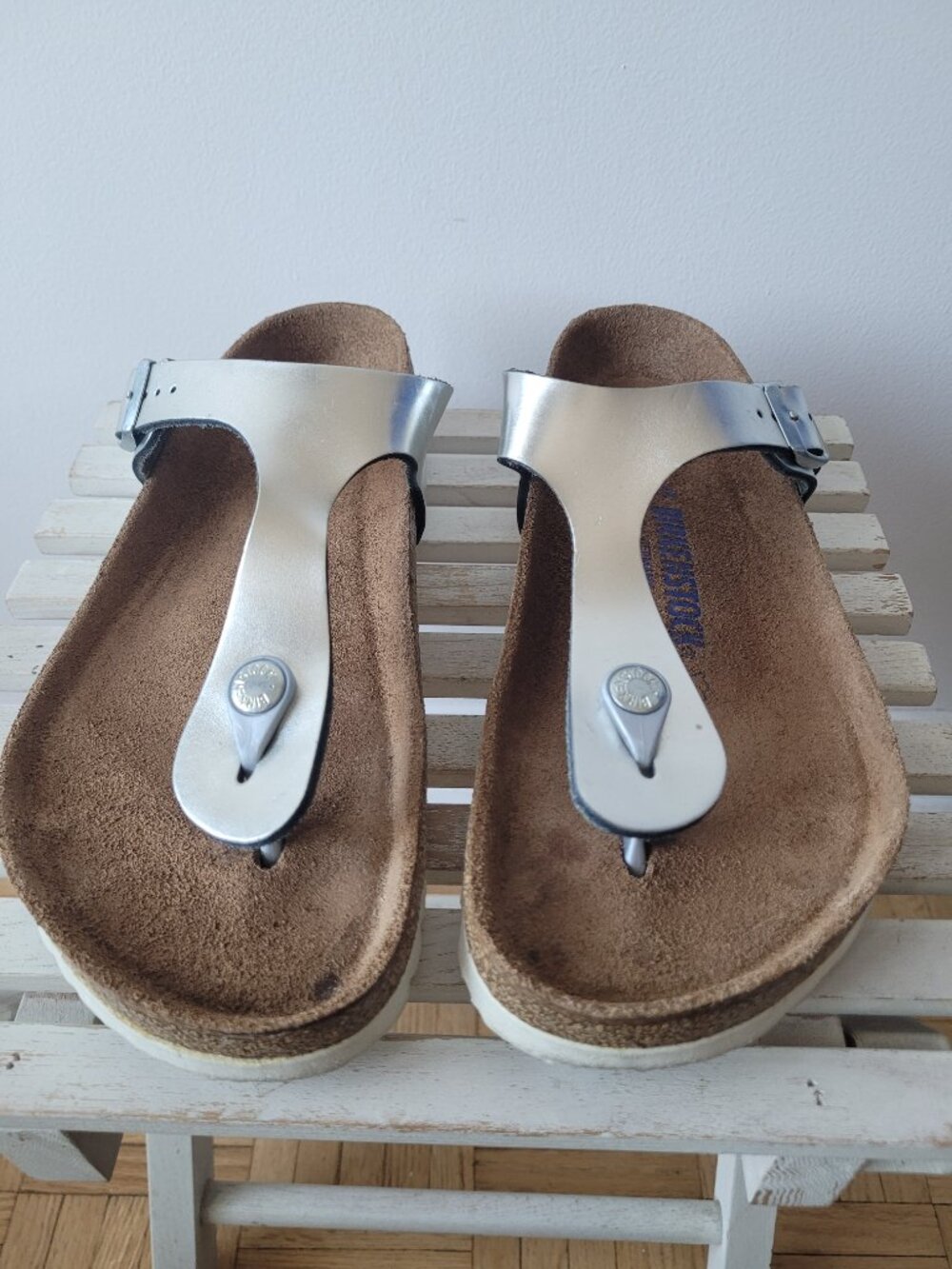 Birkenstock Gizeh Birko-Flor Silver Sandals-Size 39
